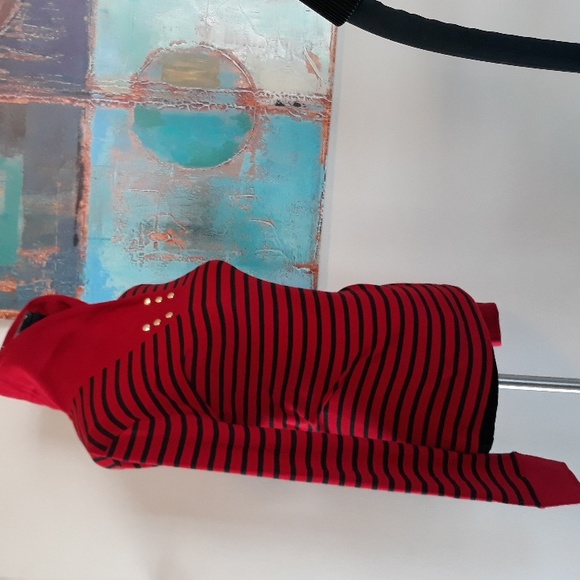 Chaps by Ralph Lauren Highland Red & Black Striped Shawl Collar Top Size L / NWT - Picture 11 of 14